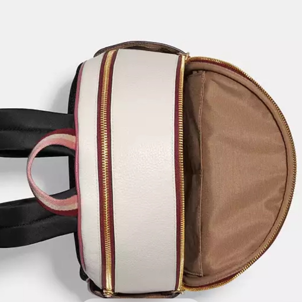 Coach Court Stripe Heart Motif Pebble Leather Chalk White Backpack - Picture 12 of 16
